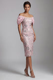 Vestido midi Mãe da Noiva Vestido de Mãe da Noiva em Rosa Rosa Claro