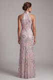 Vestido longo de mãe da noiva, vestido de mãe da noiva com abertura lateral cor-de-rosa claro