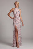 Vestido longo de mãe da noiva, vestido de mãe da noiva com abertura lateral cor-de-rosa claro