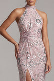 Vestido longo de mãe da noiva, vestido de mãe da noiva com abertura lateral cor-de-rosa claro