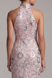 Vestido longo de mãe da noiva, vestido de mãe da noiva com abertura lateral cor-de-rosa claro
