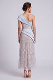 Vestido de mãe da noiva, vestido de mãe da noiva de bainha azul claro com lantejoulas de um ombro