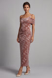 Vestido Mãe da Noiva Veludo Desert Rose Velvet Assimétrico de um ombro e franzido