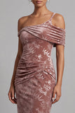 Vestido Mãe da Noiva Veludo Desert Rose Velvet Assimétrico de um ombro e franzido