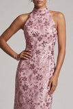 Vestido de mãe da noiva comprido Vestido de mãe da noiva em camadas malva vintage com folhos com folhos