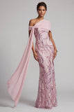 Vestido de mãe da noiva com lantejoulas cor-de-rosa cor-de-rosa brilhante e com contas