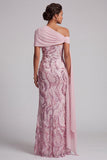 Vestido de mãe da noiva com lantejoulas cor-de-rosa cor-de-rosa brilhante e com contas