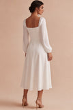 Vestido de Noivado Midi A-Line A-Line Branco com Mangas Compridas
