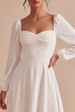 Vestido de Noivado Midi A-Line A-Line Branco com Mangas Compridas