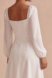 Vestido de Noivado Midi A-Line A-Line Branco com Mangas Compridas