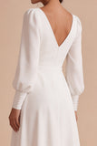 Vestido de noivado Midi branco franzado, com mangas compridas