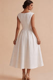Vestido de noivado Jacquard branco A-Line Bateau Floral com manga curta