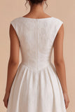 Vestido de noivado Jacquard branco A-Line Bateau Floral com manga curta