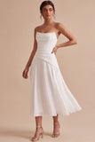 Vestido de Noivado Branco A-Line Franzido sem alças