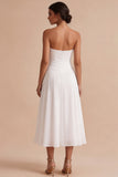 Vestido de Noivado Branco A-Line Franzido sem alças