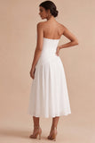 Vestido de Noivado Branco A-Line Franzido sem alças