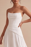 Vestido de Noivado Branco A-Line Franzido sem alças