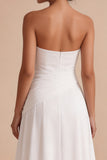 Vestido de Noivado Branco A-Line Franzido sem alças