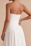 Vestido de Noivado Branco A-Line Franzido sem alças