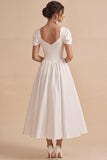 Vestido de noivado branco A-Line A-Line com decote quadrado e mangas bufantes