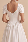 Vestido de noivado branco A-Line A-Line com decote quadrado e mangas bufantes