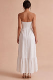Vestido de noivado longo de Espartilho Jacquard branco A-Line Strapless sem alças