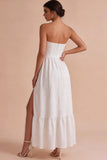 Vestido de noivado longo de Espartilho Jacquard branco A-Line Strapless sem alças