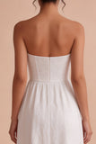 Vestido de noivado longo de Espartilho Jacquard branco A-Line Strapless sem alças