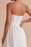 Vestido de noivado longo de Espartilho Jacquard branco A-Line Strapless sem alças