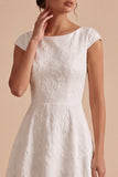 Vestido de noivado longo Bateau Jacquard branco A-Line com mangas altas