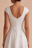 Vestido de noivado longo Bateau Jacquard branco A-Line com mangas altas