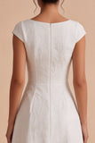 Vestido de noivado longo Bateau Jacquard branco A-Line com mangas altas
