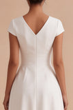 Vestido de noivado Midi branco branco em linha A com decote em V, com mangas curtas