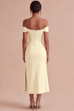 Vestido de Noivado Midi Espartilho Branco de Ombros Descobertos