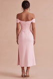 Vestido de Noivado Midi Espartilho Branco de Ombros Descobertos
