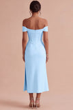 Vestido de Noivado Midi Espartilho Branco de Ombros Descobertos