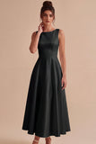 Vestido de noivado longo sem mangas Bateau branco A-Line