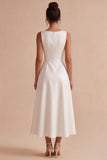 Vestido de noivado longo sem mangas Bateau branco A-Line