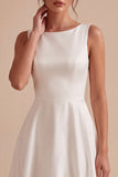 Vestido de noivado longo sem mangas Bateau branco A-Line