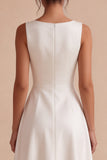 Vestido de noivado longo sem mangas Bateau branco A-Line