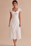 Vestido de noivado Midi com mangas brancas A-Line