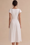 Vestido de noivado Midi com mangas brancas A-Line