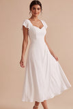 Vestido de noivado Midi com mangas brancas A-Line