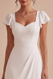 Vestido de noivado Midi com mangas brancas A-Line