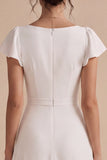 Vestido de noivado Midi com mangas brancas A-Line