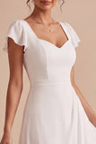 Vestido de noivado Midi com mangas brancas A-Line