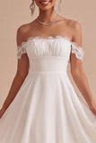 Vestido Branco Midi A-Line e Franzido Ombro Descoberto com renda