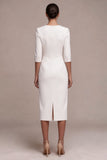 Vestido de noivado Midi branco, decote em V, com mangas 3/4