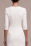 Vestido de noivado Midi branco, decote em V, com mangas 3/4