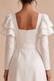 Vestido de noivado longo branco com mangas A-line e decote quadrado, vestido de noivado comprido com cinto